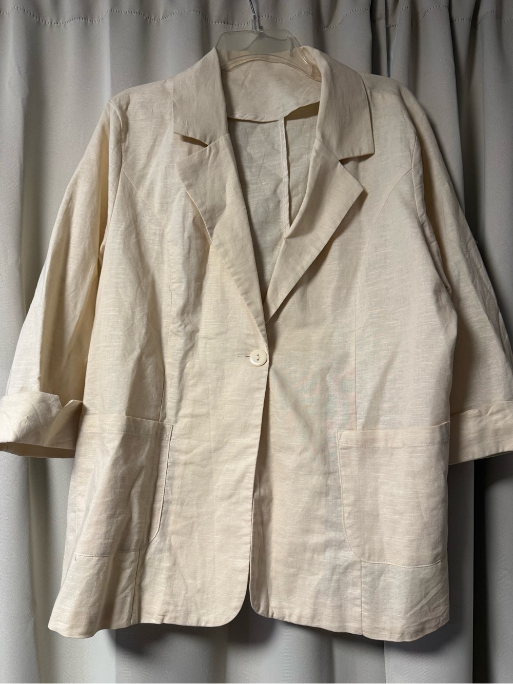 Women's Tan Single-Button Linen Blend Blazer